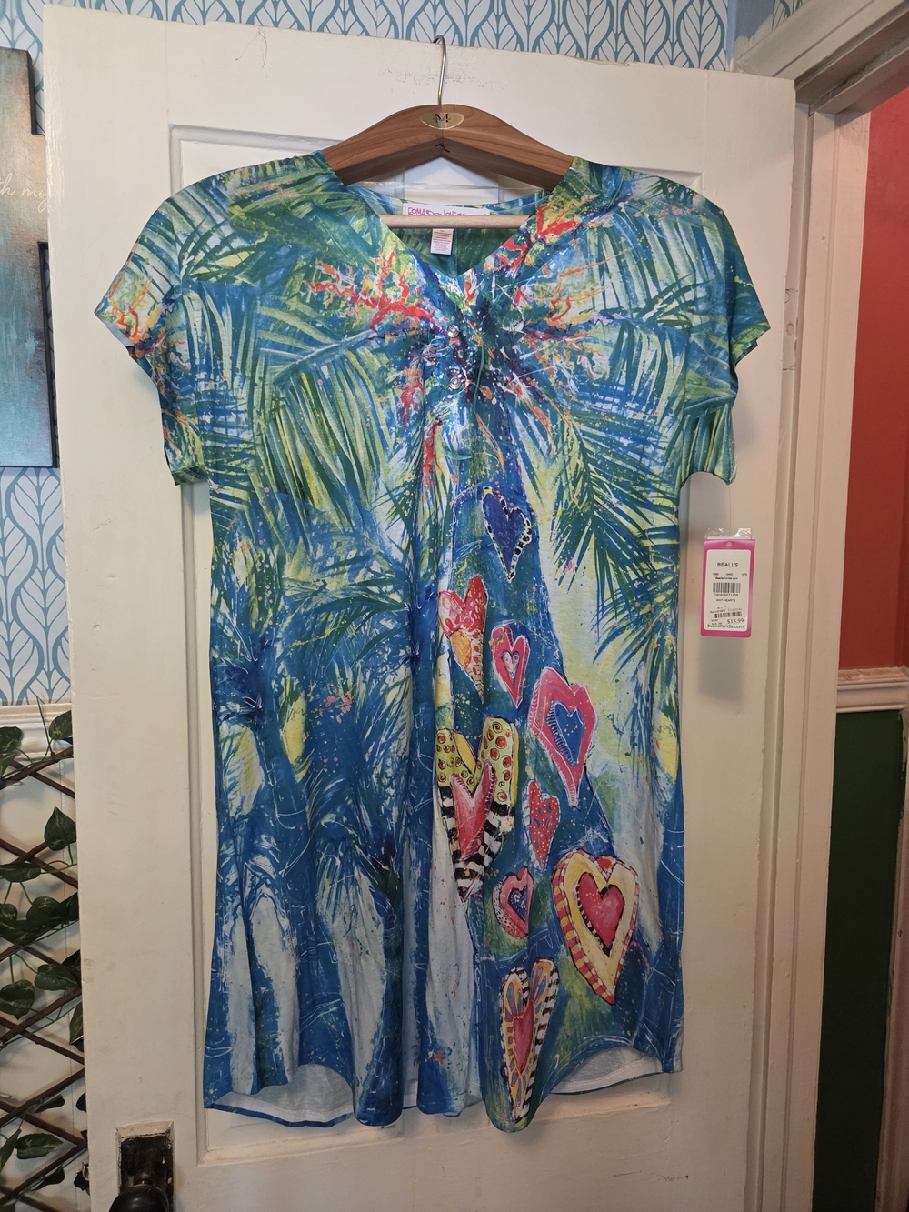 Vibrant Blue Tropical Heart Print Tunic